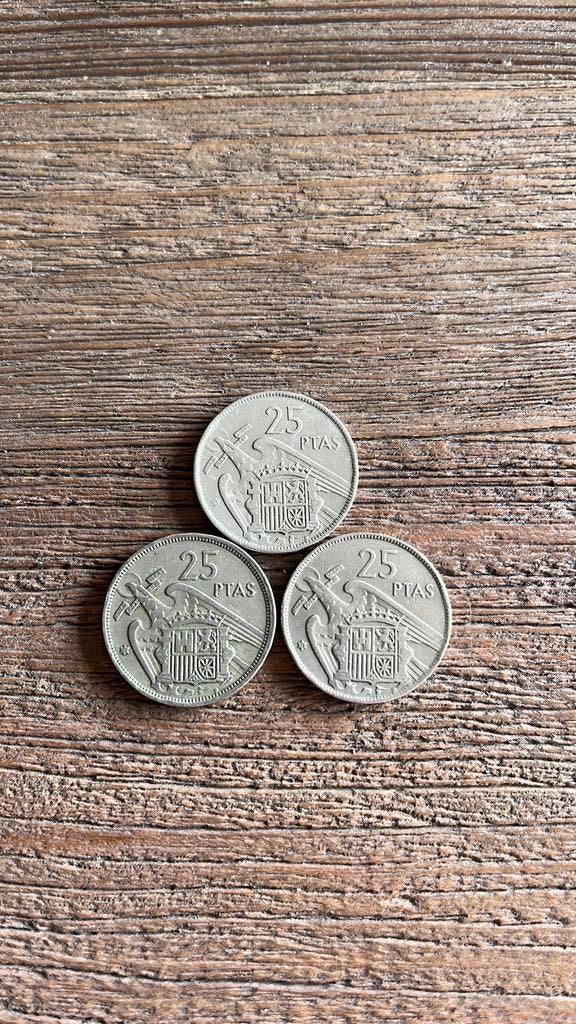 Spanje 25 pesetas 1957 (Franco) – 3 stuks, Ophalen of Verzenden, Overige landen, Setje