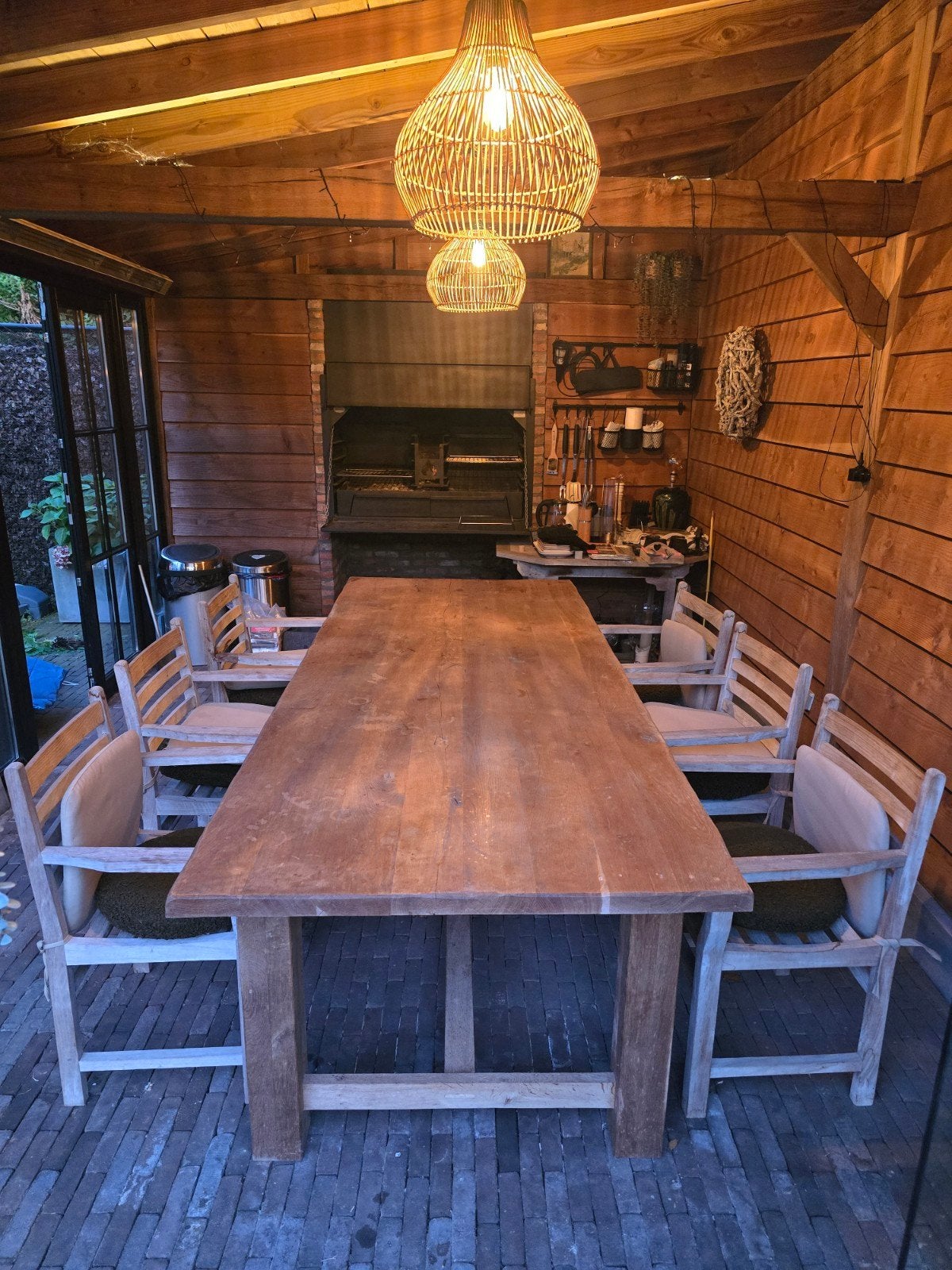 6 massief teaken tuinstoelen met armleuningen, Tuin en Terras, Ophalen, Stoel