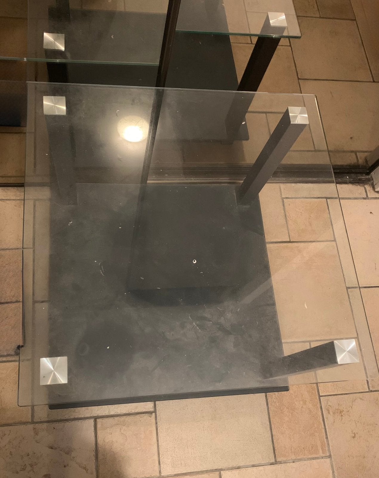 ijzere/glazen tafel, Huis en Inrichting, Ophalen, Gebruikt, Vierkant, Glas