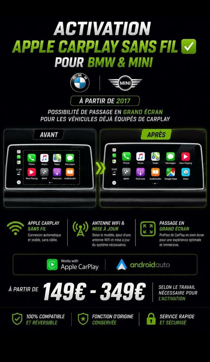 Activation Apple CarPlay BMW / Mini, Autos : Divers, Enlèvement, Neuf