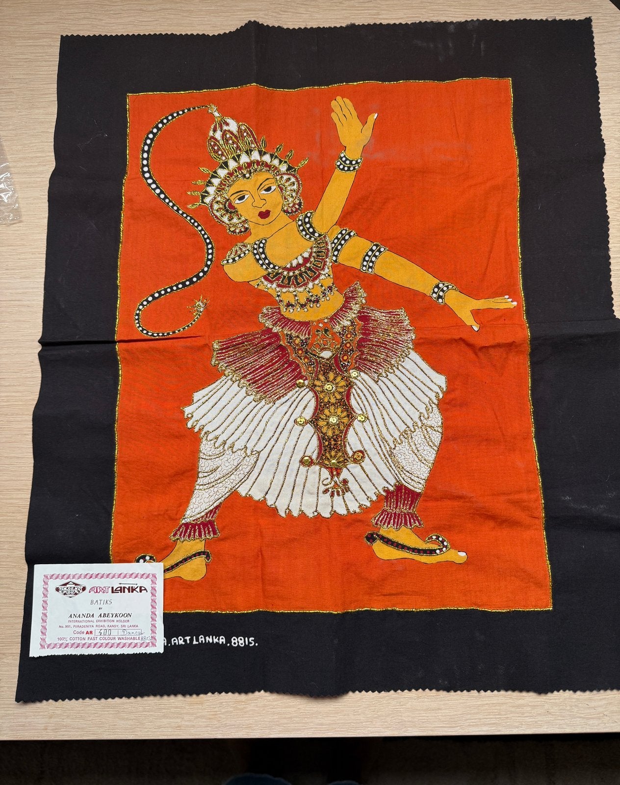 Vintage Sri Lanka batik Ananda Abeykoon danser – 45  53 cm, Ophalen of Verzenden, Wanddecoratie, Ingelijst