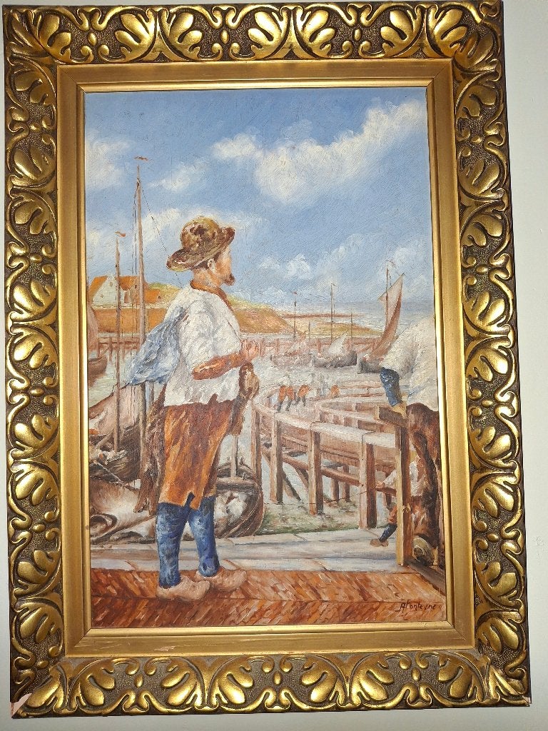 A fonteyne schilderij de visser, Antiquités & Art, Enlèvement, Peinture à l'huile