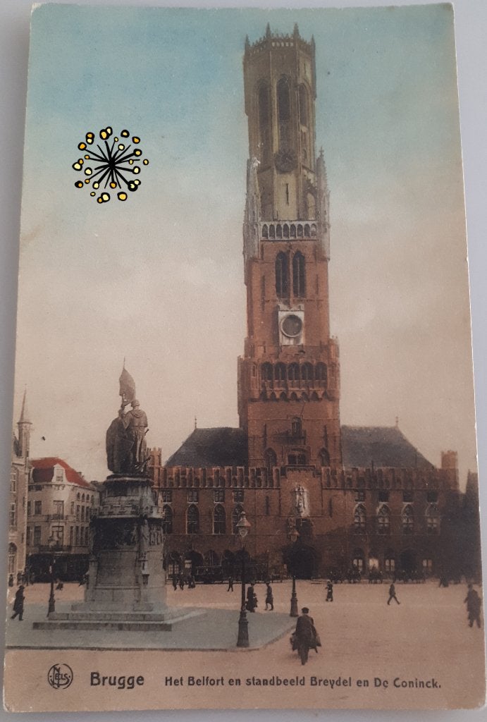 Oude Postkaart BRUGGE +- 1920 Belfort en standbeeld Ref E56, Ophalen of Verzenden, Voor 1920, Ongelopen, West-Vlaanderen