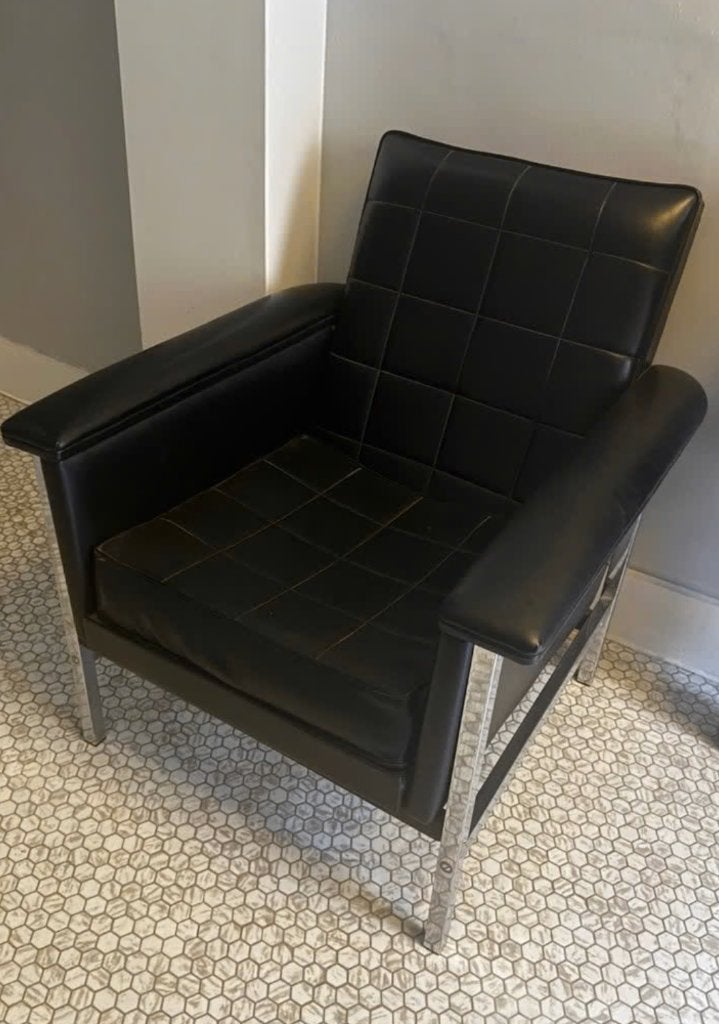 Vintage design fauteuil – zwart leder & chroom, Maison & Meubles, Enlèvement, Utilisé, Métal