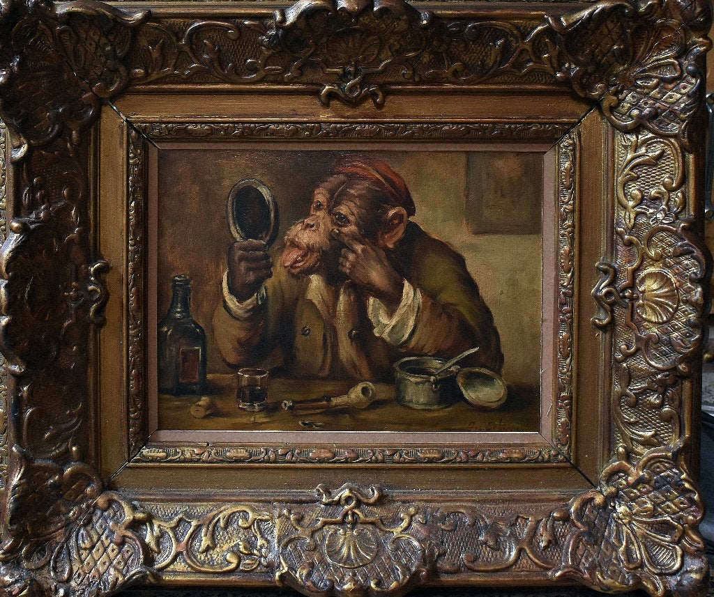 JOS SCHIPPERS (1868-1950) =="Tache dans l'œil », Antiquités & Art, Enlèvement ou Envoi, Cadre spécial, Peinture à l'huile, Panneau