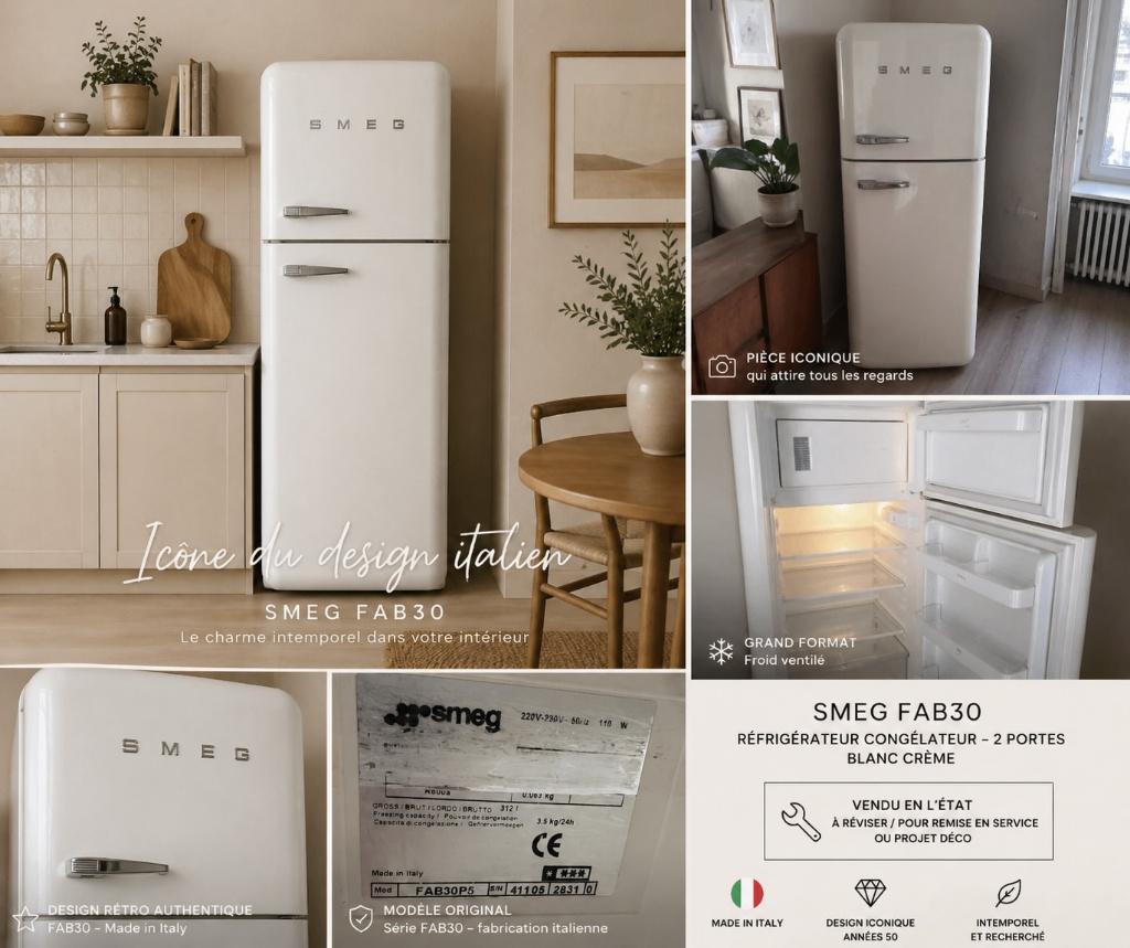 Frigo Réfrigérateur Congélateur SMEG blanc crème, Electroménager, Enlèvement, Ne fonctionne pas, Avec compartiment congélateur