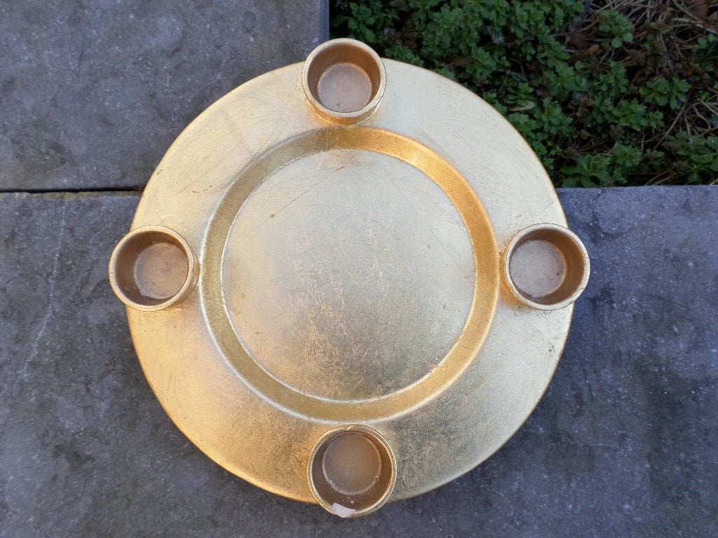 Groot plat dienblad met 4 sleuven, adventskrans, Gebruikt, Overige merken, Ophalen of Verzenden, Metaal