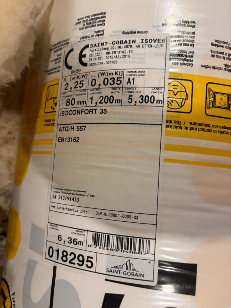 Isover 80mm, Doe-het-zelf en Bouw, Ophalen, Nieuw, Glaswol