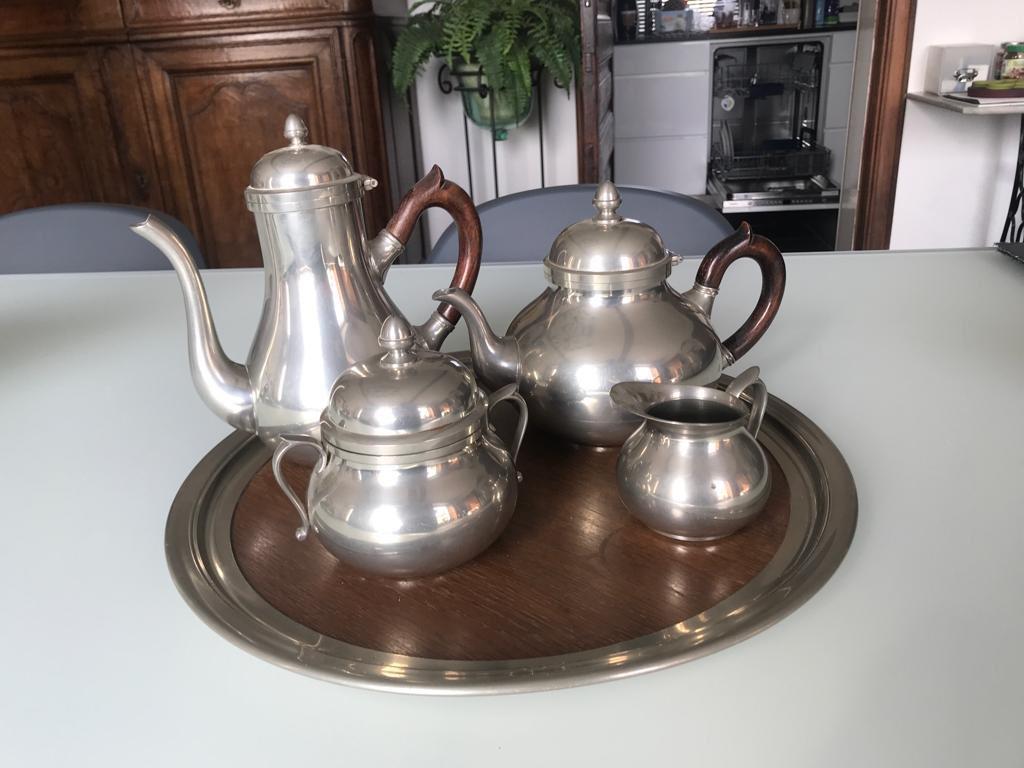 Verzilverde tinnen koffie- en theeset, Antiek en Kunst, Ophalen