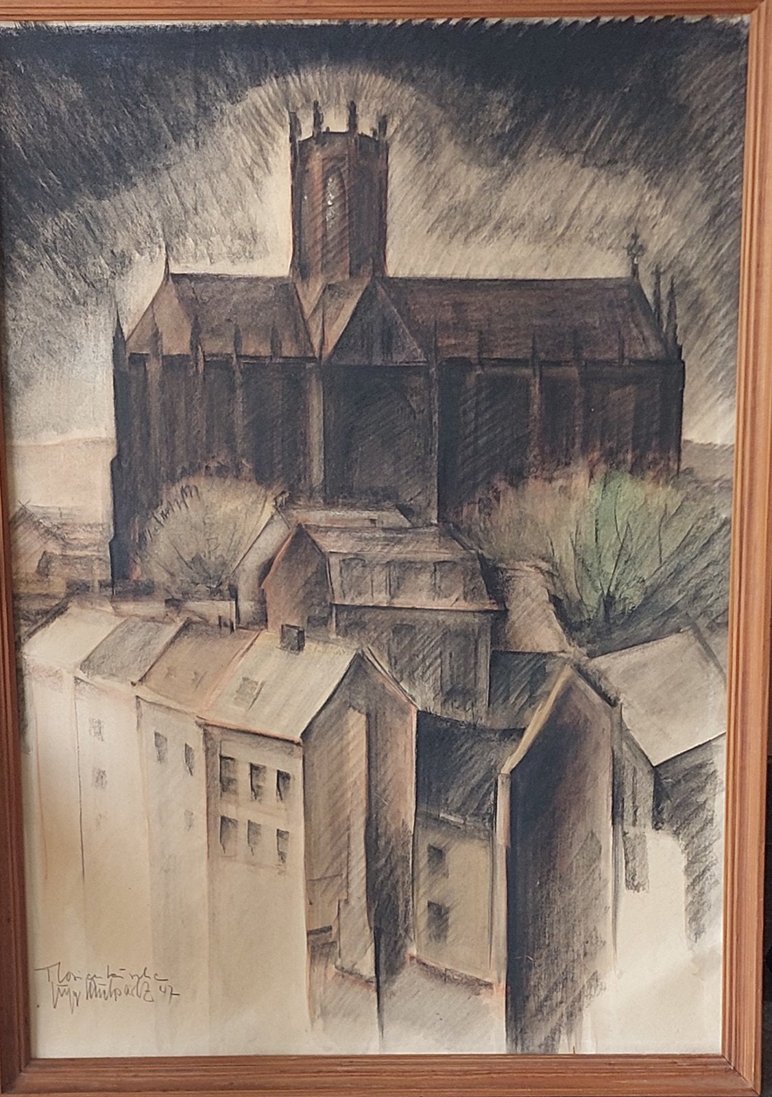 Grote houtskoolwerken in kader., Antiquités & Art, Art | Peinture | Classique, Enlèvement, Daté