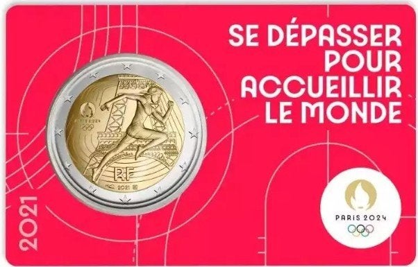 coincard 2 euros France Jeux Olympiques 2021 ROUGE, Timbres & Monnaies, Monnaies | Europe | Monnaies euro, Envoi, France, 2 euros