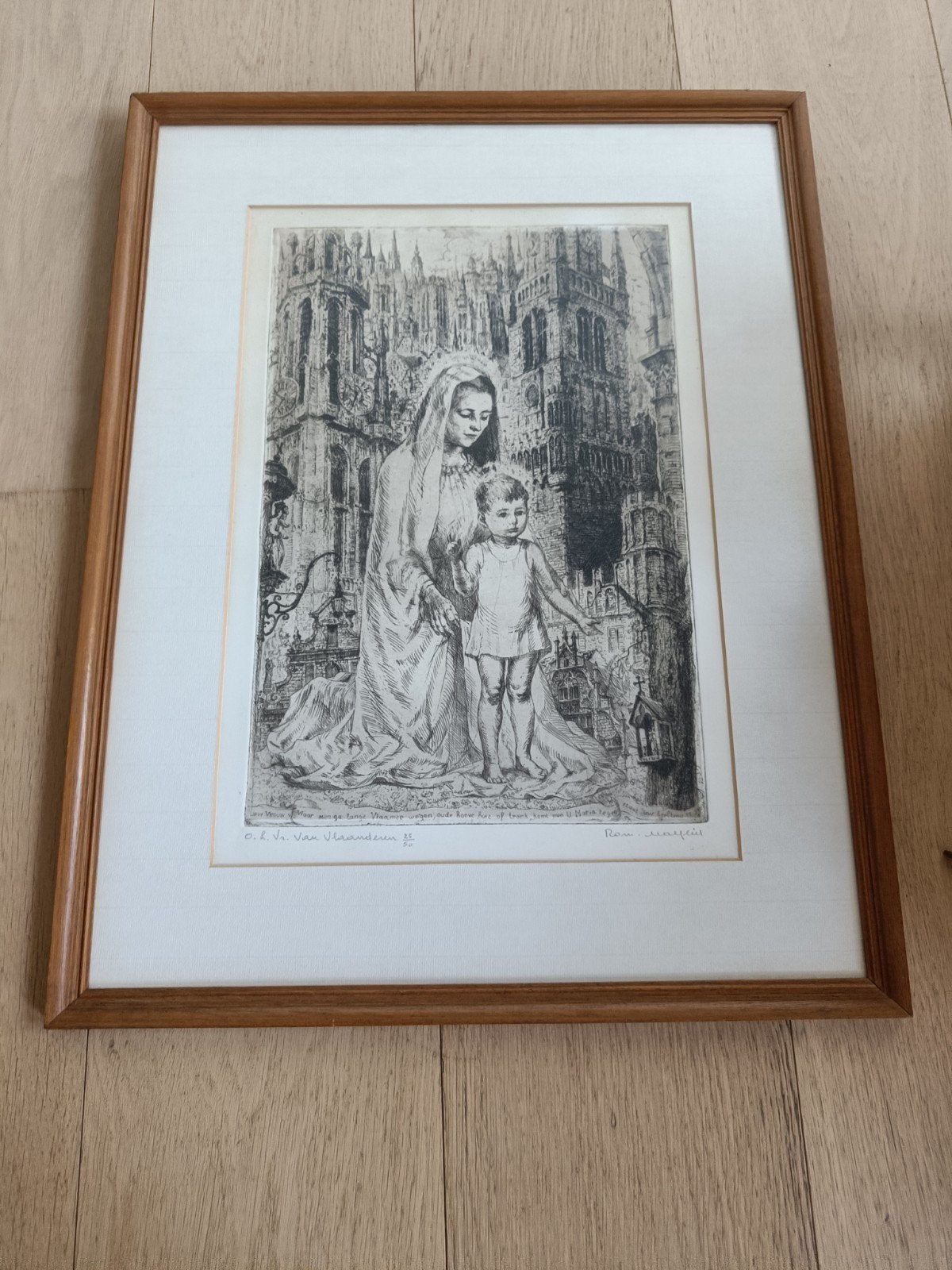 ets O.L.Vrouw van Vlaanderen van Romain Malfliet, Antiek en Kunst, Ophalen, Ets