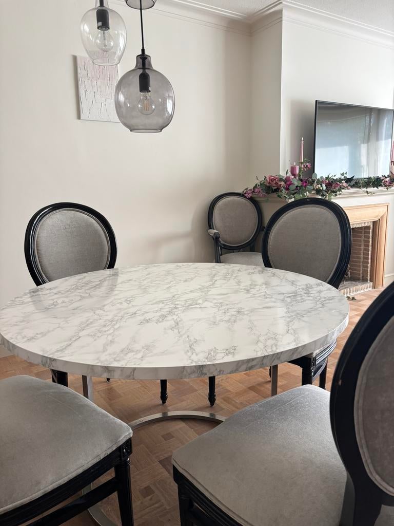 Ronde tafel marmer look 120cm diameter, Ophalen, Gebruikt, Rond, Vijf personen of meer