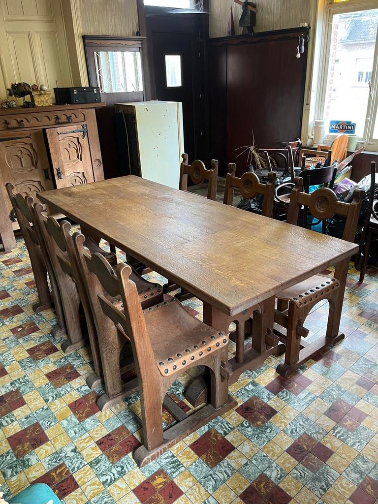 Ensemble de salle à manger en bois massif— table + 6 chaises, Enlèvement