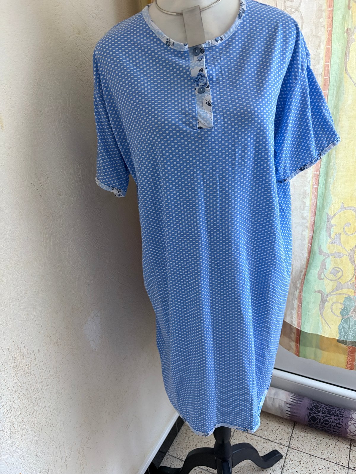 Chemise de Nuit Bleue à Pois Blancs Vanessa Textile, Enlèvement ou Envoi, Comme neuf