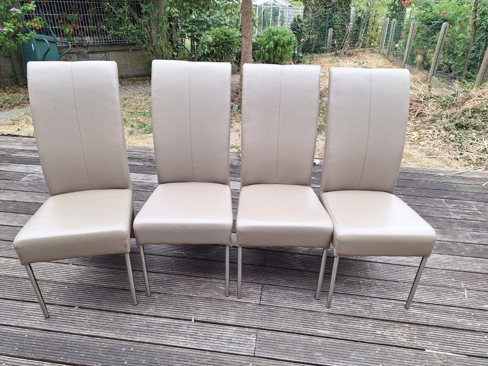 8 taupe lederen eetkamerstoelen, Huis en Inrichting, Stoelen, Ophalen