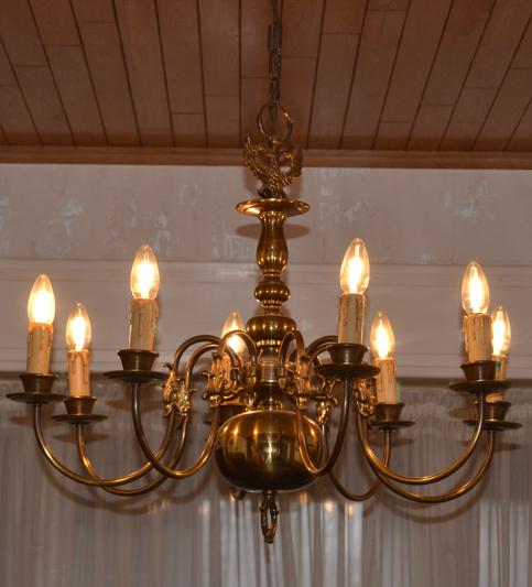 LUSTRE VINTAGE HUIT BRANCHES EN LAITON - ANNEES 1970', Maison & Meubles, Enlèvement, Comme neuf