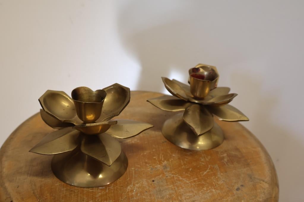 Vintage set kandelaars messing, Antiek en Kunst, Ophalen of Verzenden