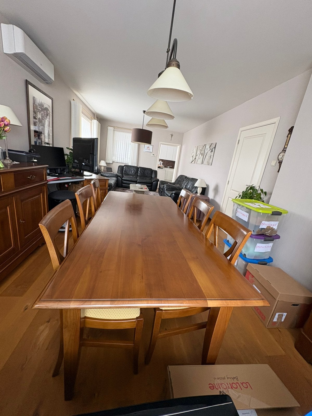 Houten tafel met 6 stoelen, Enlèvement, Comme neuf