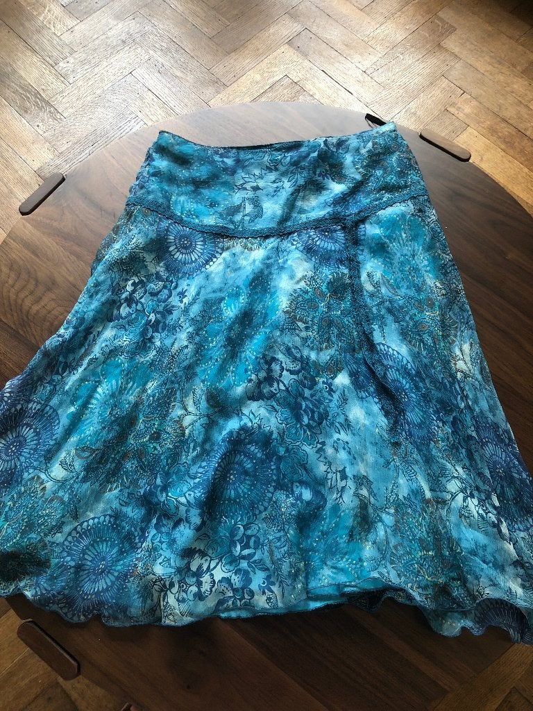 Jupe vintage en soie turquoise Pauline B, Enlèvement ou Envoi, Taille 36 (S), Comme neuf, Pauline B