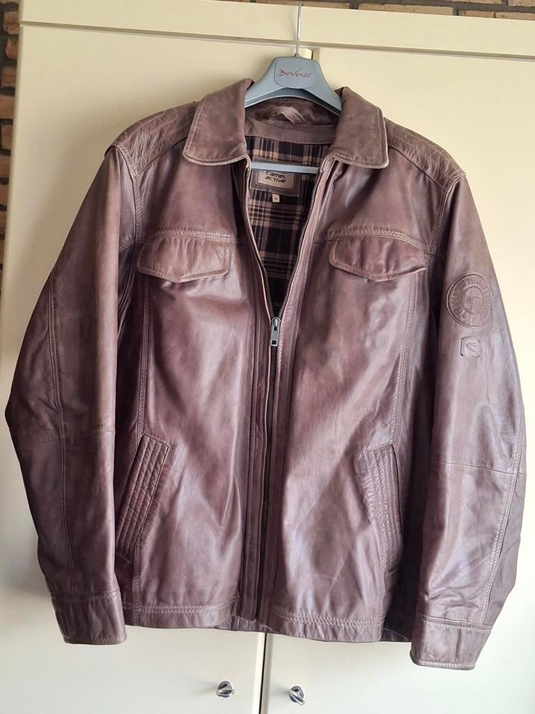 Lederen Herenjas, Ophalen, Bruin, Maat 56/58 (XL), Gedragen