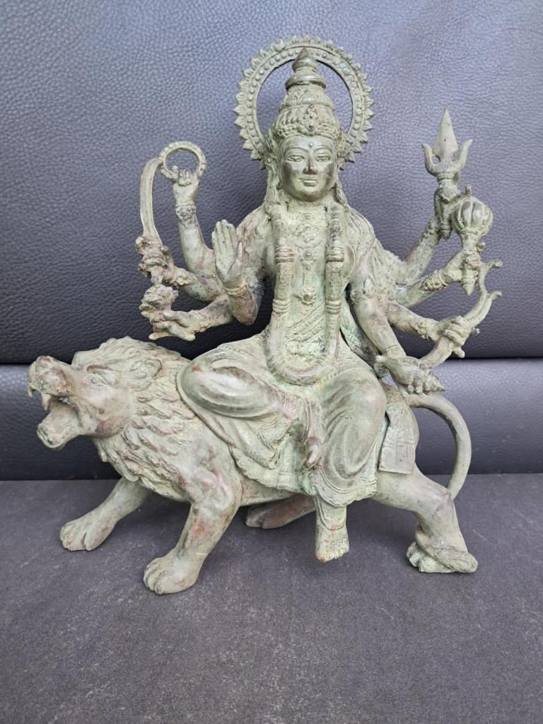 Bronzen beeld godin Durga/Kali/ Shakti, /India/Azië/34 cm, Antiek en Kunst, Ophalen of Verzenden
