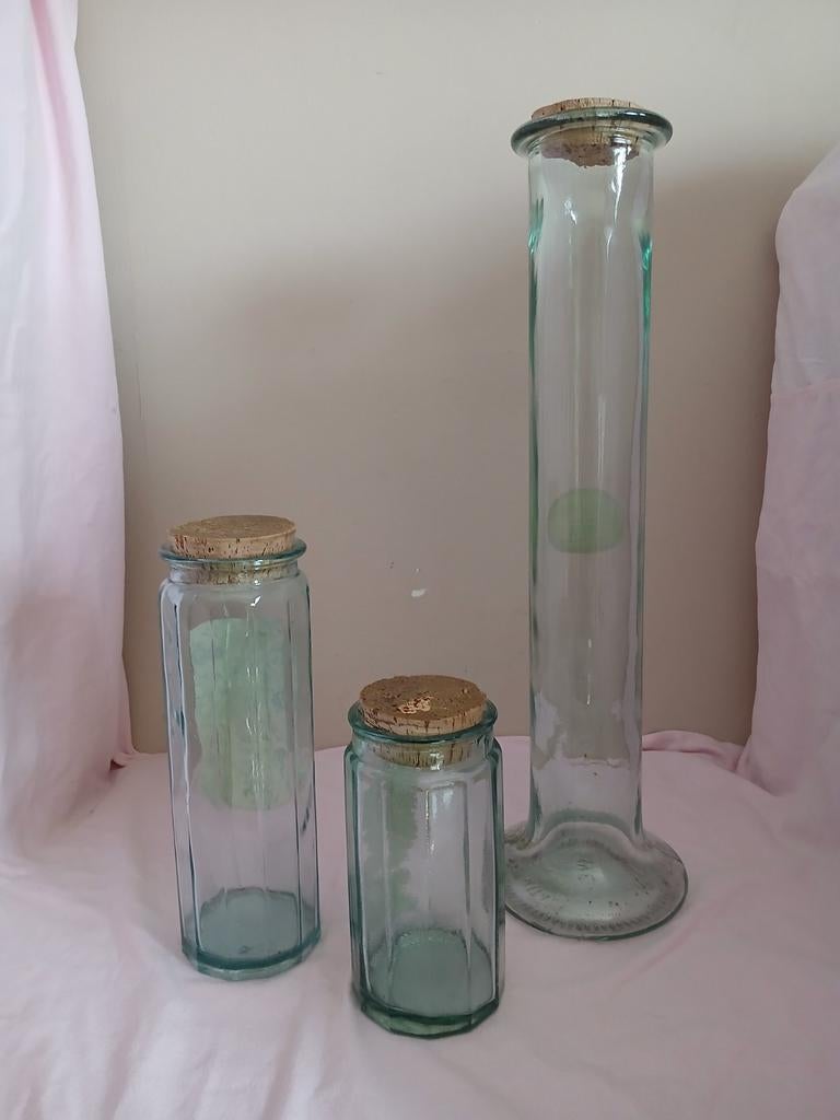 3 Glazen voorraad potten met kurken deksel, Ophalen, Glas
