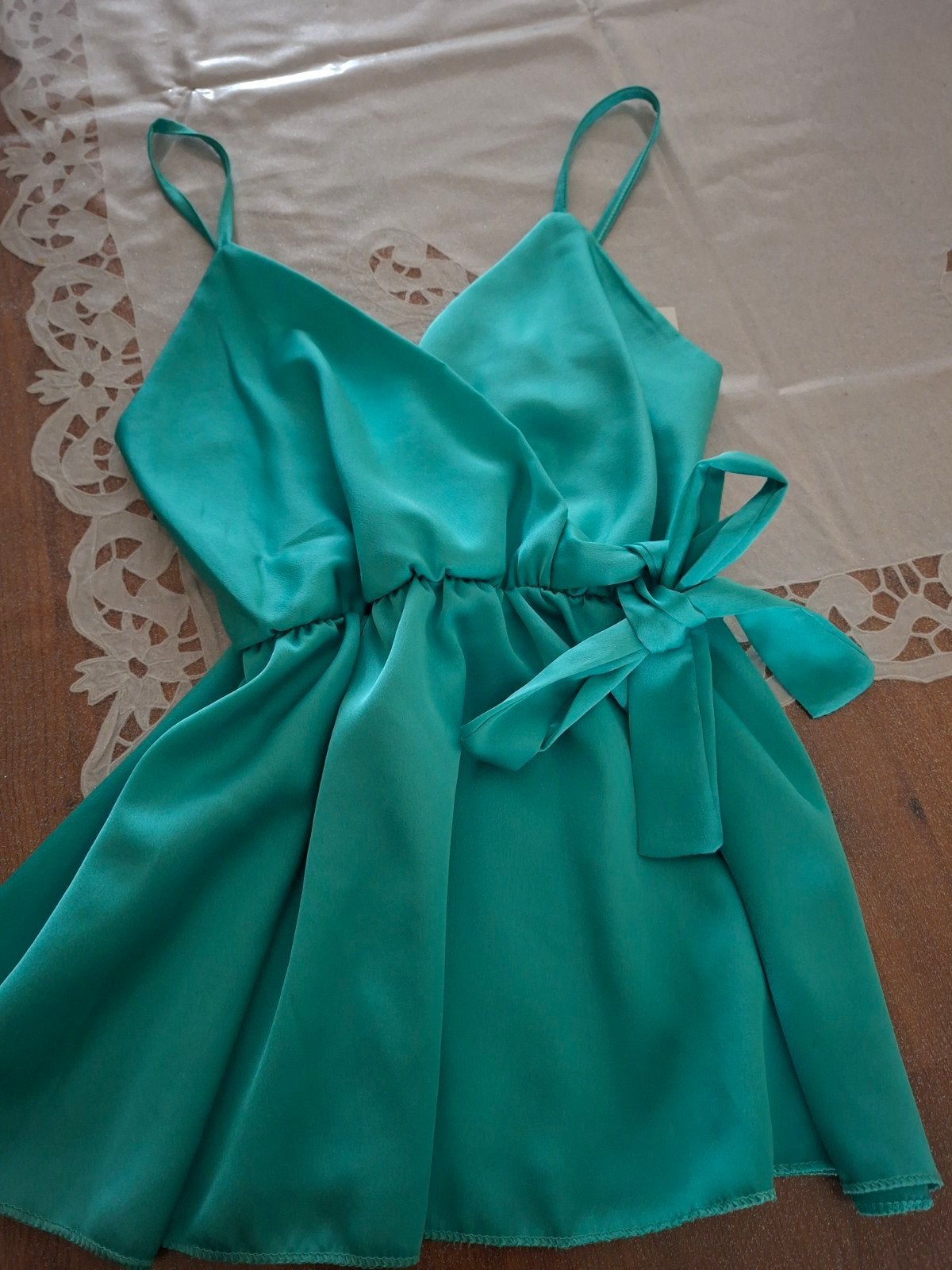 débardeur turquoise en satin, Verzenden