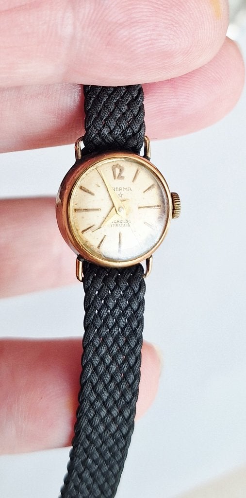Vintage dames horloge Prisma ,dubbel goud, Handtassen en Accessoires, Horloges | Antiek, Verzenden, Goud, Verguld, 1930 tot 1960