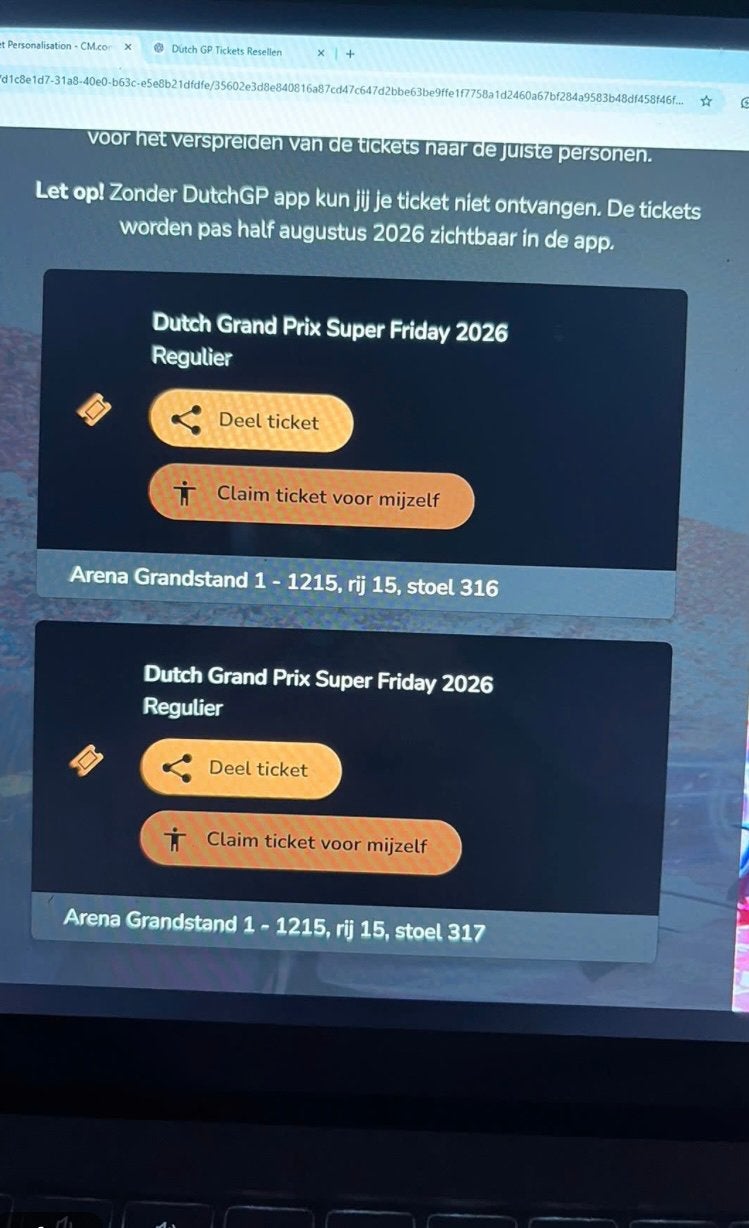 Dutch gp 2 tickets vrijdag 2026, Tickets en Kaartjes, Sport | Overige, Twee personen, Augustus
