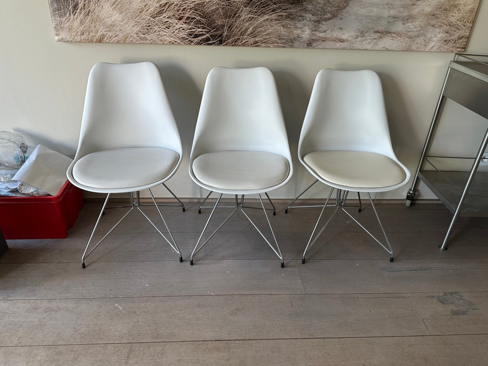 3 witte stoelen, Huis en Inrichting, Stoelen, Ophalen, Gebruikt, Drie, Wit