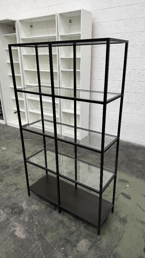 VITTSJÖ rek, IKEA, zwartbruin/glas, 100x36x175 cm, Huis en Inrichting, Ophalen, Met plank(en), 50 tot 100 cm, 150 tot 200 cm
