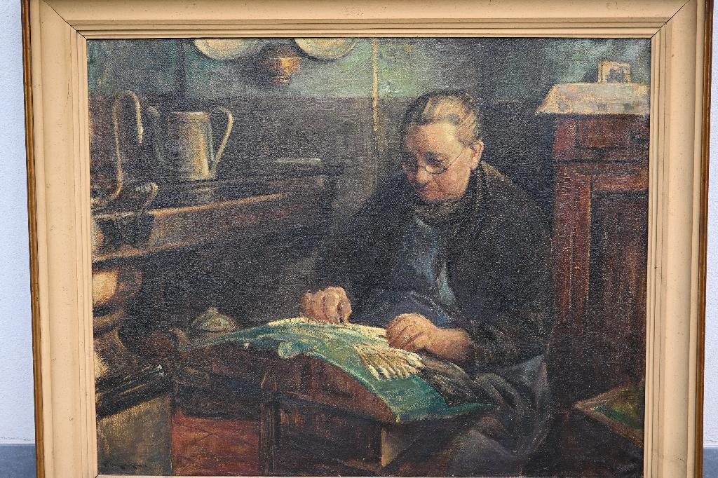 schilderij Pierre Verbeke. kantklosser, Antiek en Kunst, Ophalen