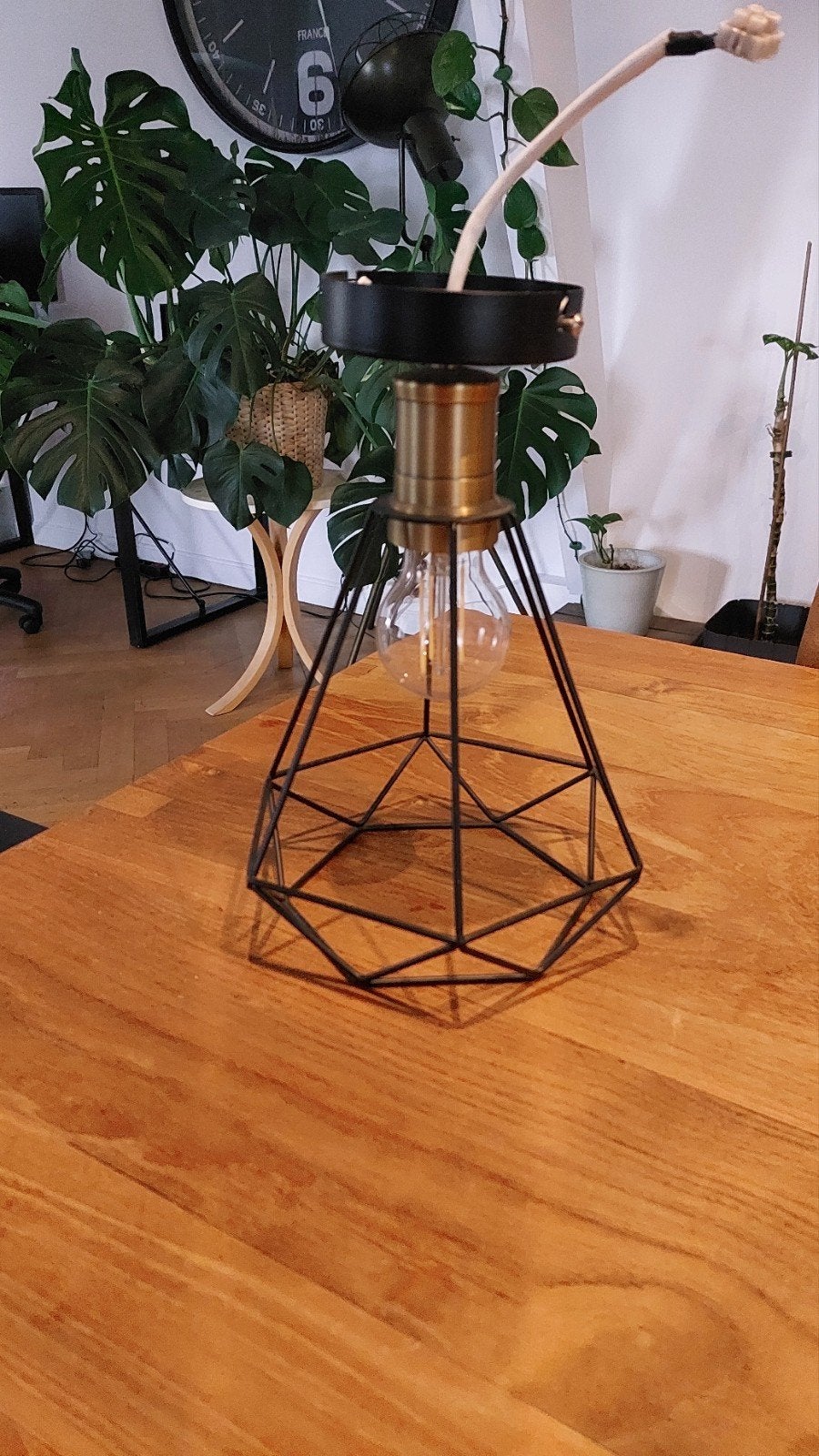 Geometrische industriële hanglamp – diamant/kooi design, Ophalen, Zo goed als nieuw, Metaal, E27 (groot)