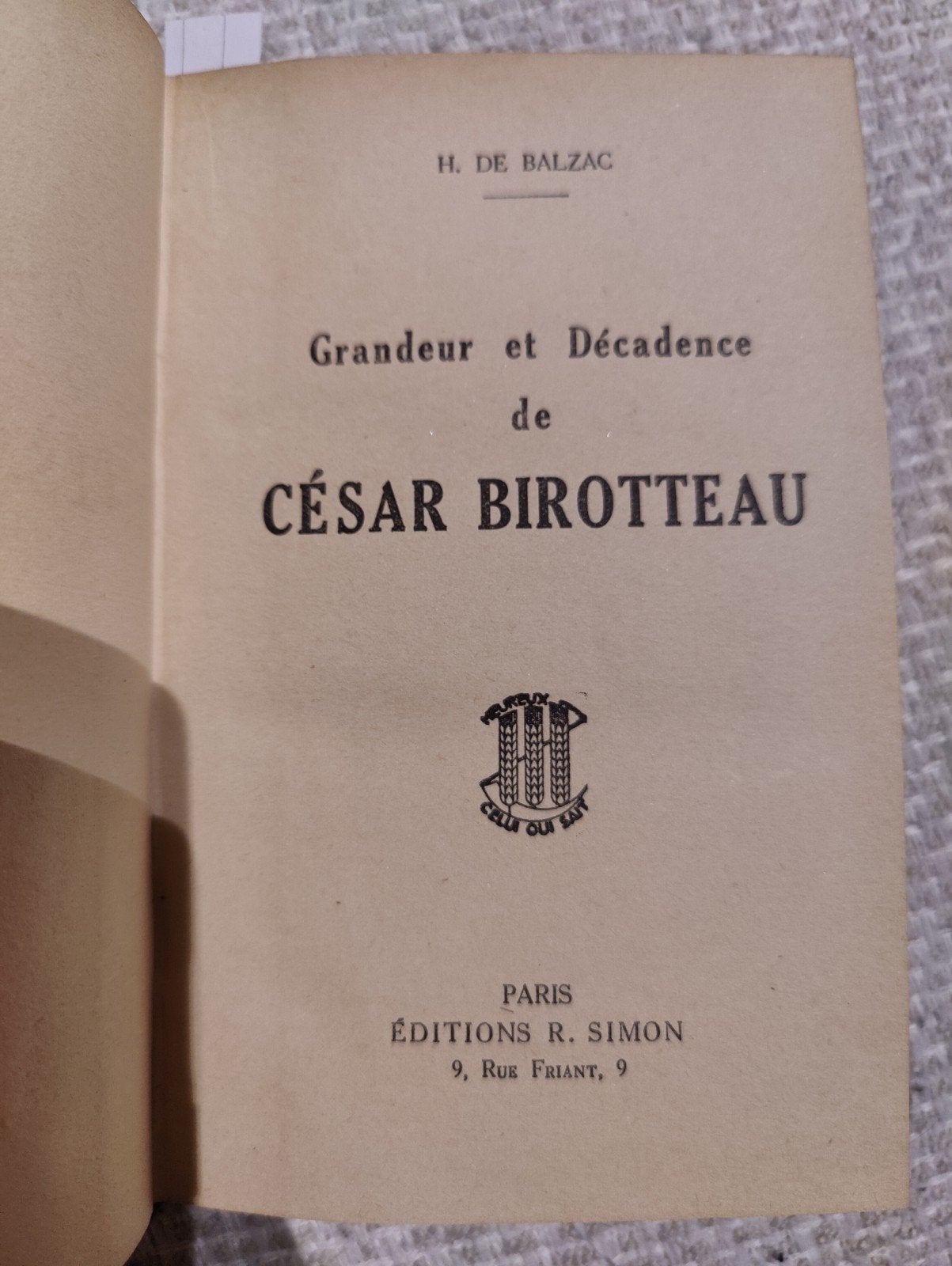Honoré de Balzac — César Birotteau — R. Simon vers 1937, Enlèvement ou Envoi, Honoré de Balzac