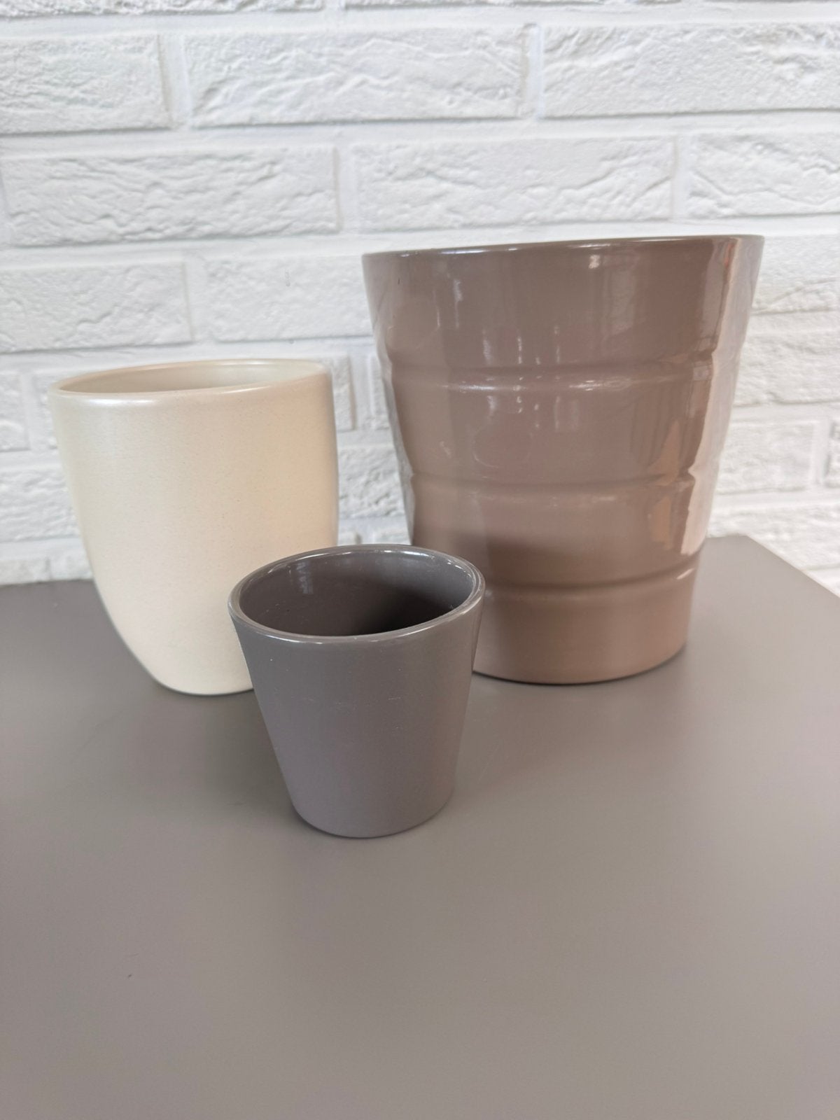 Lot de 3 cache-pots en céramique – tons neutres, Jardin & Terrasse, Pots de fleurs, Moins de 25 cm, Comme neuf, Enlèvement, Intérieur