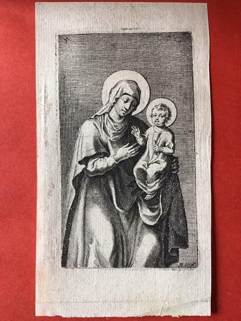 17e gravure Bartholomäus Kilian Augsburg Madonna en Kind, Antiek en Kunst, 7 cm, Religie, Gravure, Gesigneerd