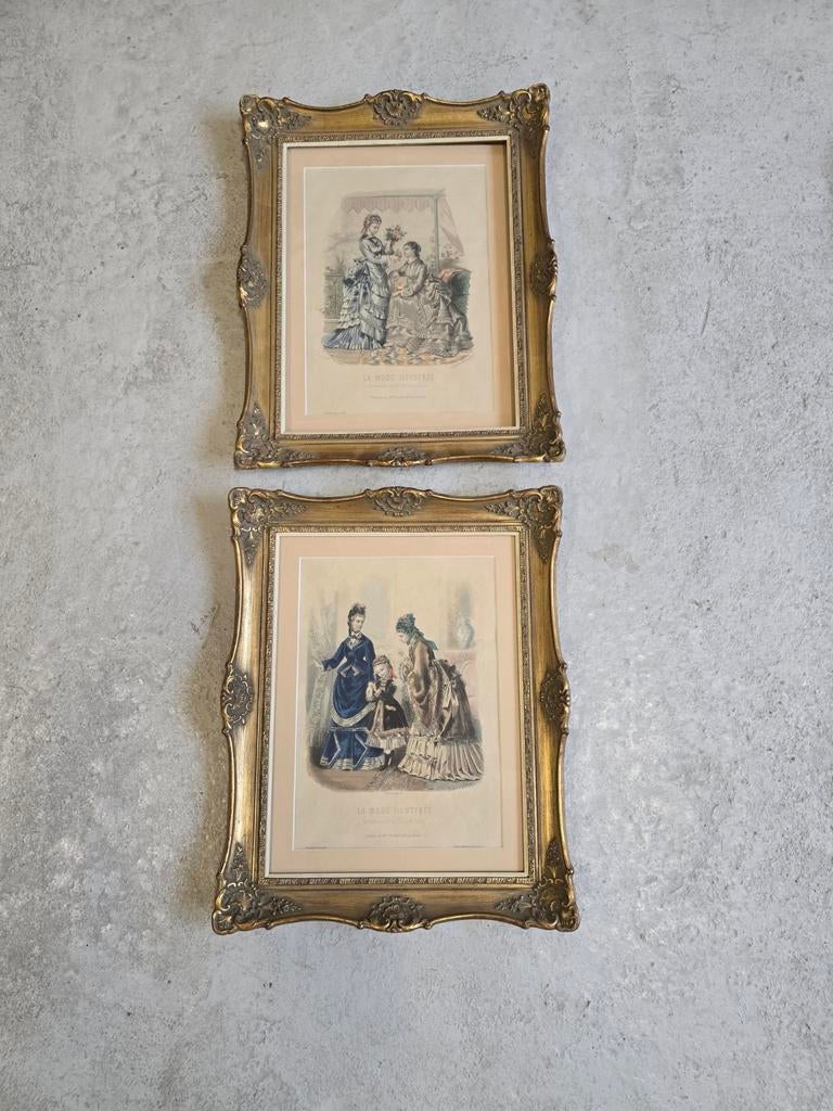 Beaux cadres anciens avec imprimés de mode, Antiquités & Art, Enlèvement