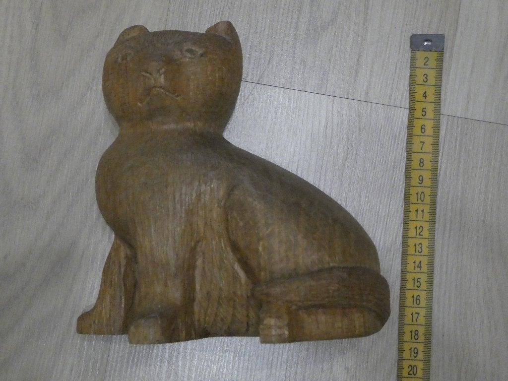 Vintage Houten Beeld Kat, Antiek en Kunst, Ophalen, Handgemaakt, Hout, Beeld