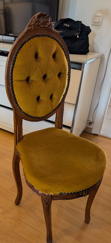 Chaise de salon ancienne en bois - velours jaune, Enlèvement