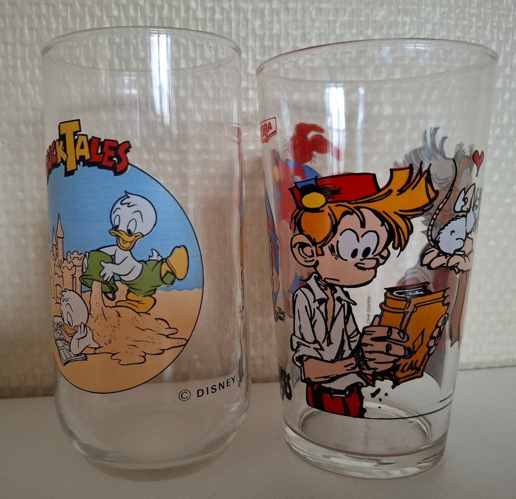 4 glazen Amora : Robbedoes/Lucky Luke/Ducktales (1994/1996), Verzamelen, Ophalen of Verzenden, Nieuw