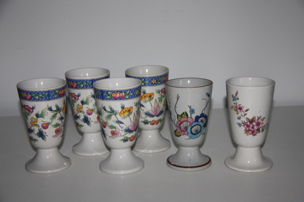 Vintage mazagrans kopjes koffiebekers met bloemen fruit * 6x, Enlèvement ou Envoi