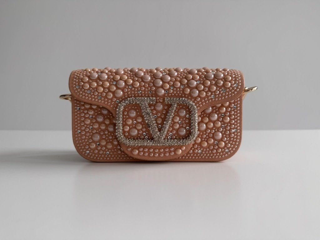 Petit Sac Porté Épaule Valentino Garavani Locò Avec Perles, Envoi, Comme neuf, Rose, Sac de soirée