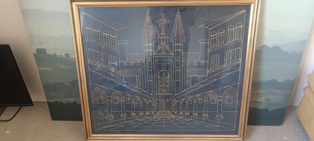 Vergulde afbeelding van gespannen draad, gesigneerd met goud, Huis en Inrichting, Woonaccessoires | Lijsten, Ophalen
