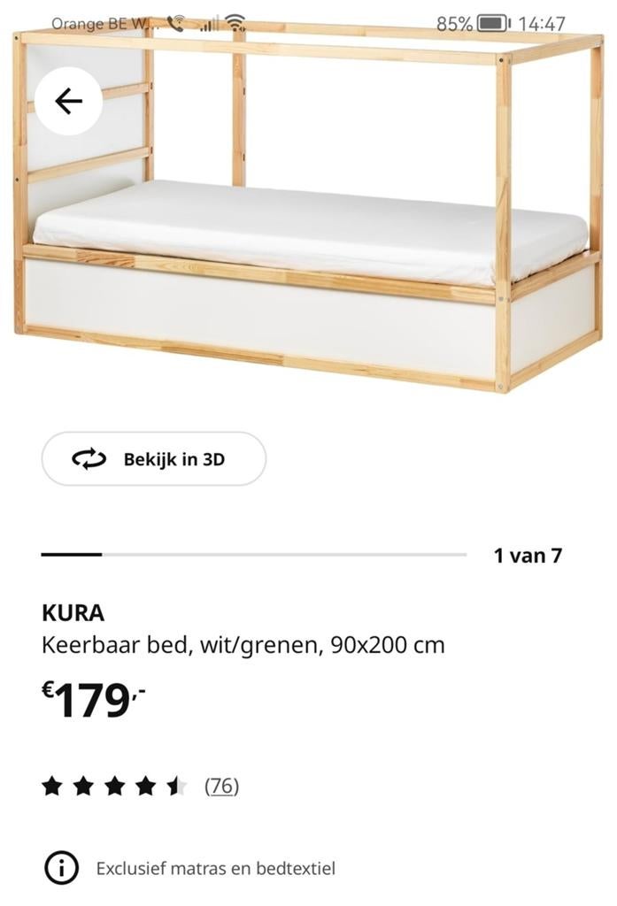 Kura (Ikea) keerbaar bed te koop inclusief 1 matras, Enlèvement, Utilisé, Lit mezzanine