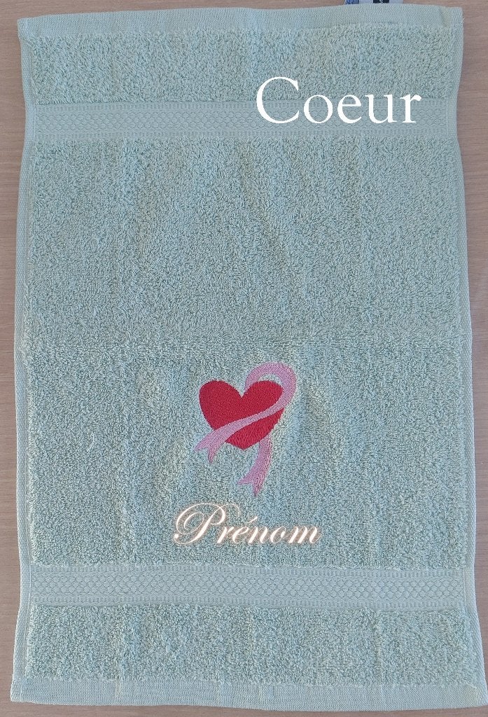 Serviette invité vert menthe brodée "coeur et ruban rose", Maison & Meubles, Neuf, Autres marques, Enlèvement ou Envoi, Serviette invité
