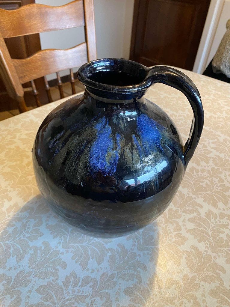 vase vintage noir bleu foncé/comme neuf, Maison & Meubles, Enlèvement ou Envoi, 25 cm, Comme neuf, Pierre/céramique