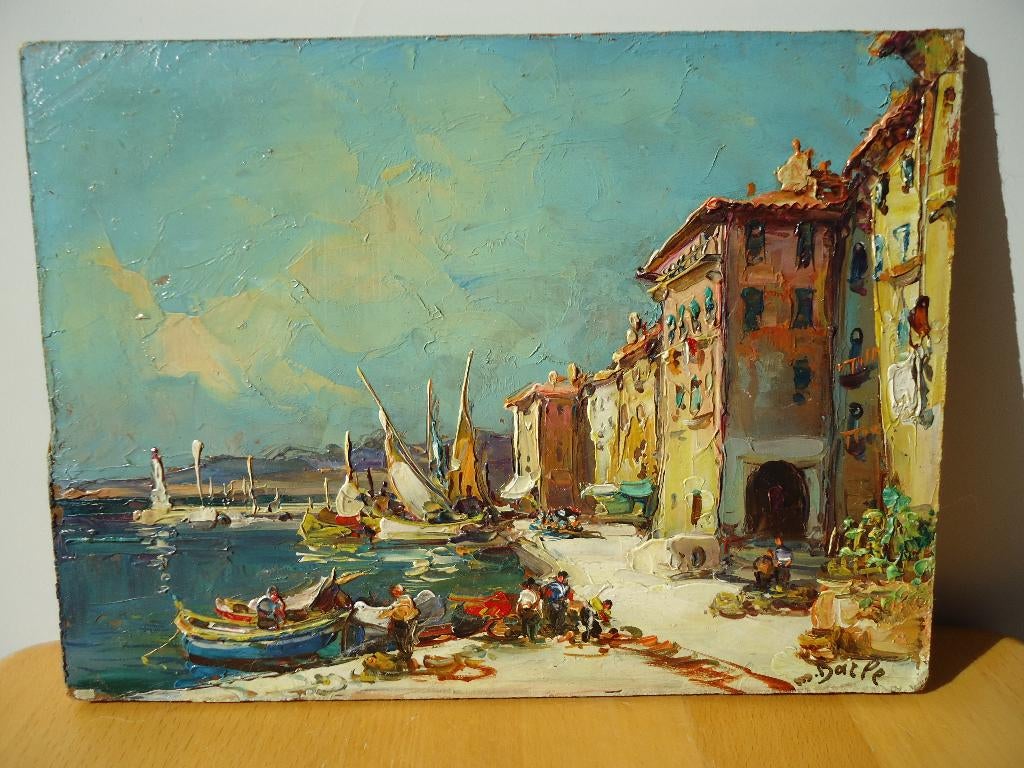 XIXe E. Maurice BARLE olieverf Port de 'Villefanche-sur-Mer', Antiquités & Art, Enlèvement ou Envoi