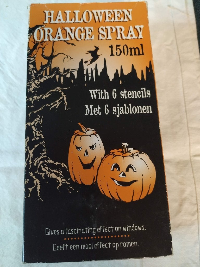 halloweenspray met 6 sjablonen voor raamdecoratie nieuw, Ophalen of Verzenden, Nieuw, Feestartikel