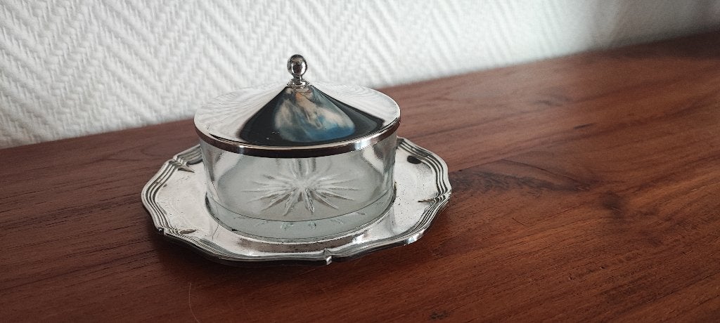 Verzilverd confituurpotje boterpotje, Ophalen of Verzenden